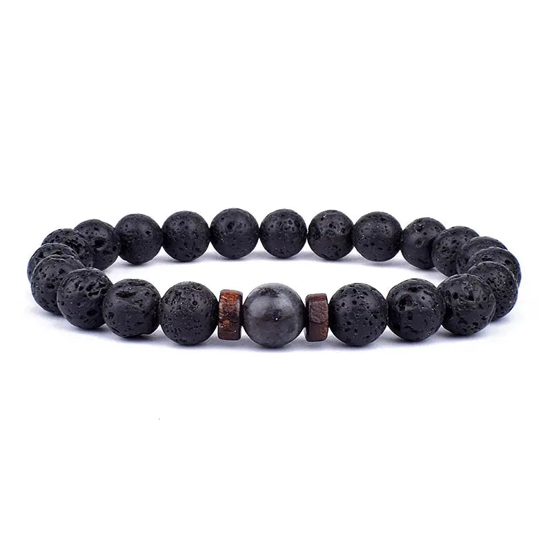 Lava Vibes – Volcanic Stone & Wooden Bead Buddha Bracelet for Men & Women Kwirko