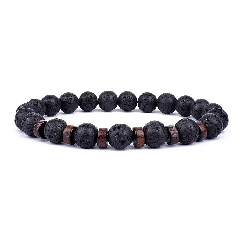 Lava Vibes – Volcanic Stone & Wooden Bead Buddha Bracelet for Men & Women Kwirko