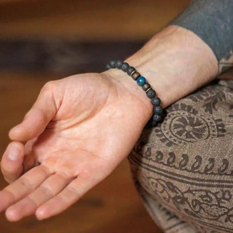 Lava Vibes – Volcanic Stone & Wooden Bead Buddha Bracelet for Men & Women Kwirko