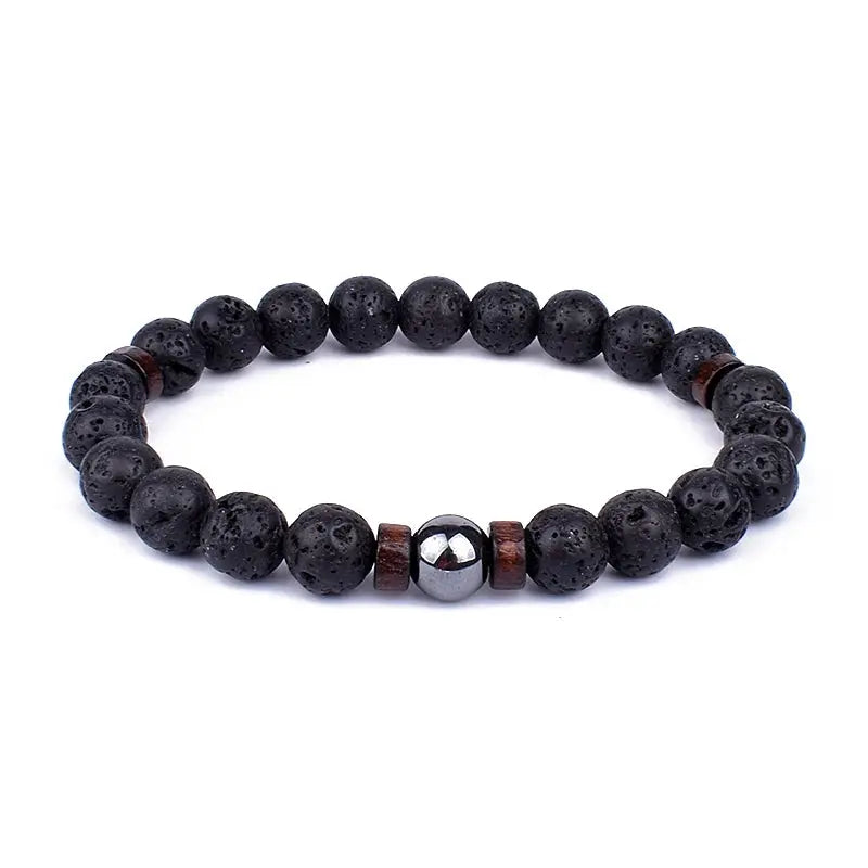 Lava Vibes – Volcanic Stone & Wooden Bead Buddha Bracelet for Men & Women Kwirko