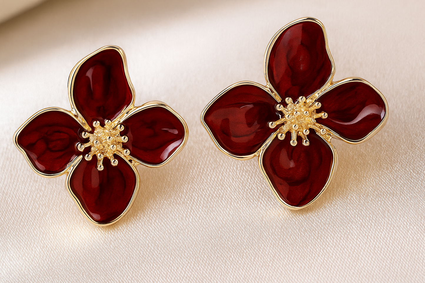 Fashion Korean Women Retro Drip Glaze Red Flower Earrings Women for Delicate Earrings Luxury Couple Engagement Jewelry Gift Kwirko