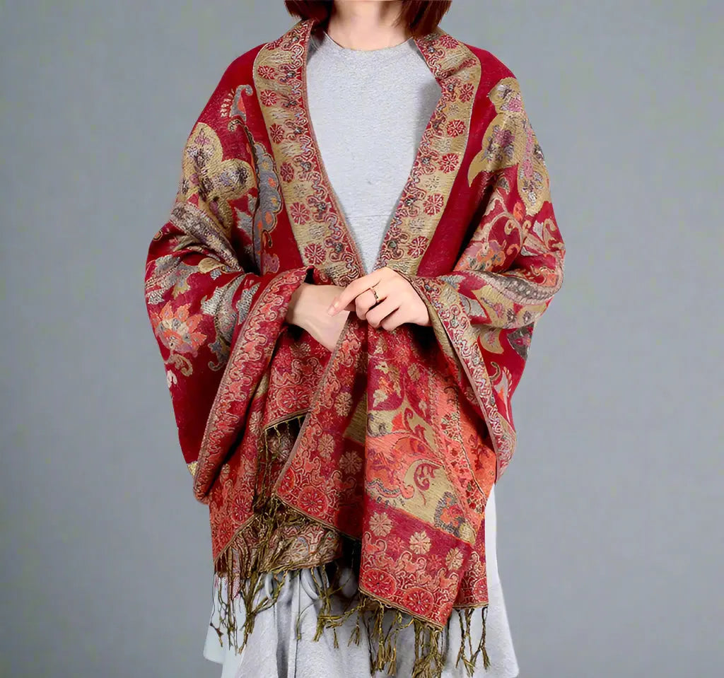 Paisley Whispers – Pashmina-Feel Shawl with Jacquard Cashew Print and Tassel Fringe Kwirko