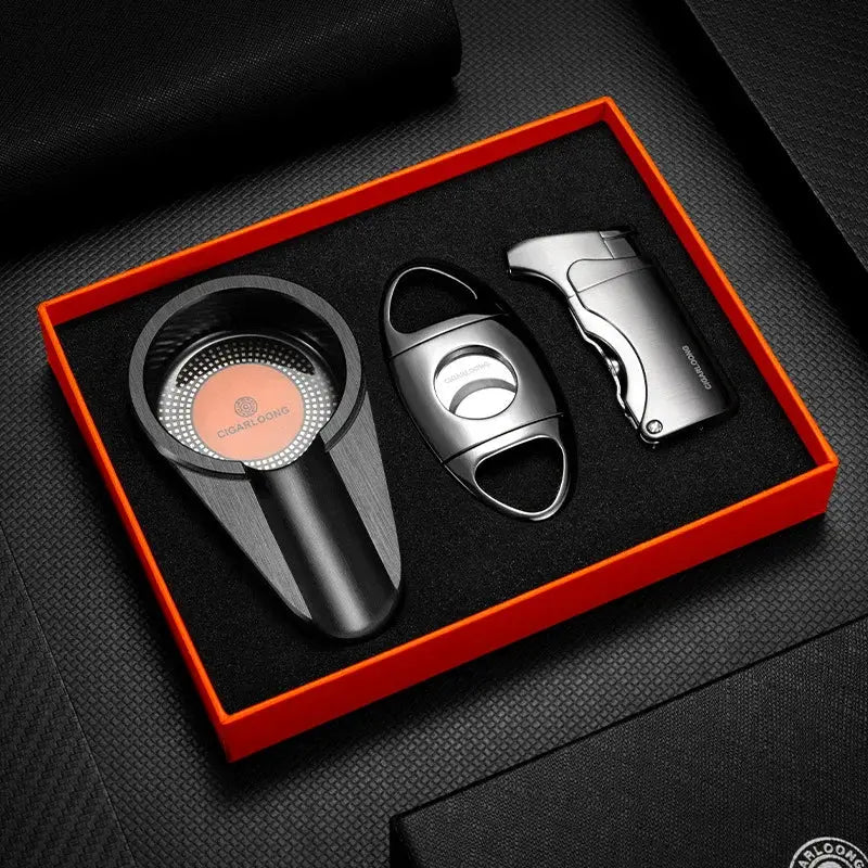 Havana Hero Set – 3-Piece Cigar Cutter, Windproof Lighter & Travel Ashtray Kwirko