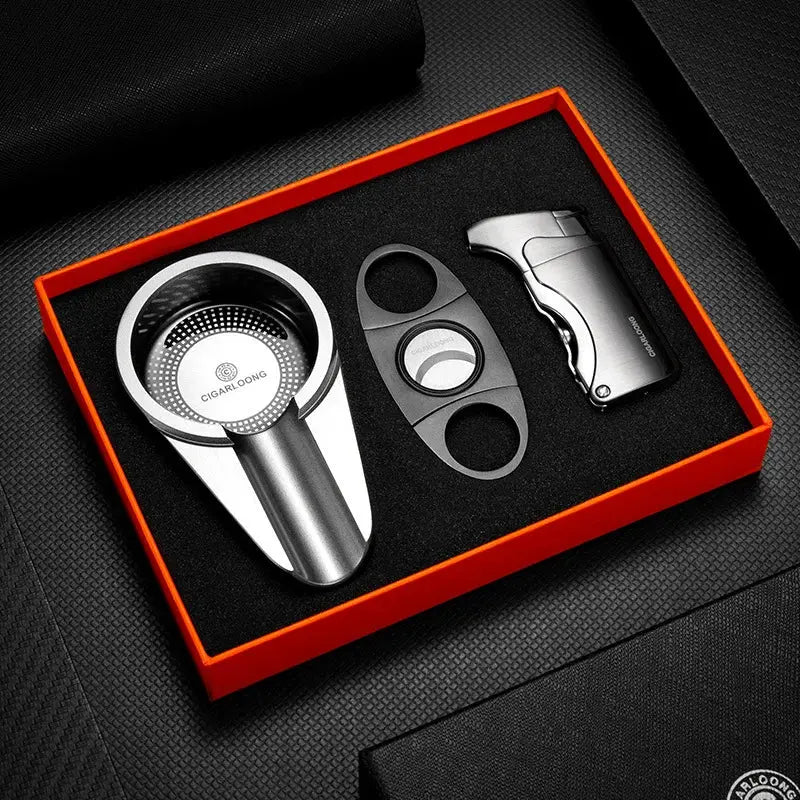 Havana Hero Set – 3-Piece Cigar Cutter, Windproof Lighter & Travel Ashtray Kwirko