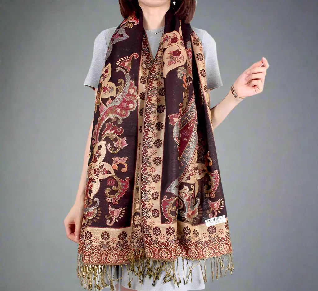 Paisley Whispers – Pashmina-Feel Shawl with Jacquard Cashew Print and Tassel Fringe Kwirko