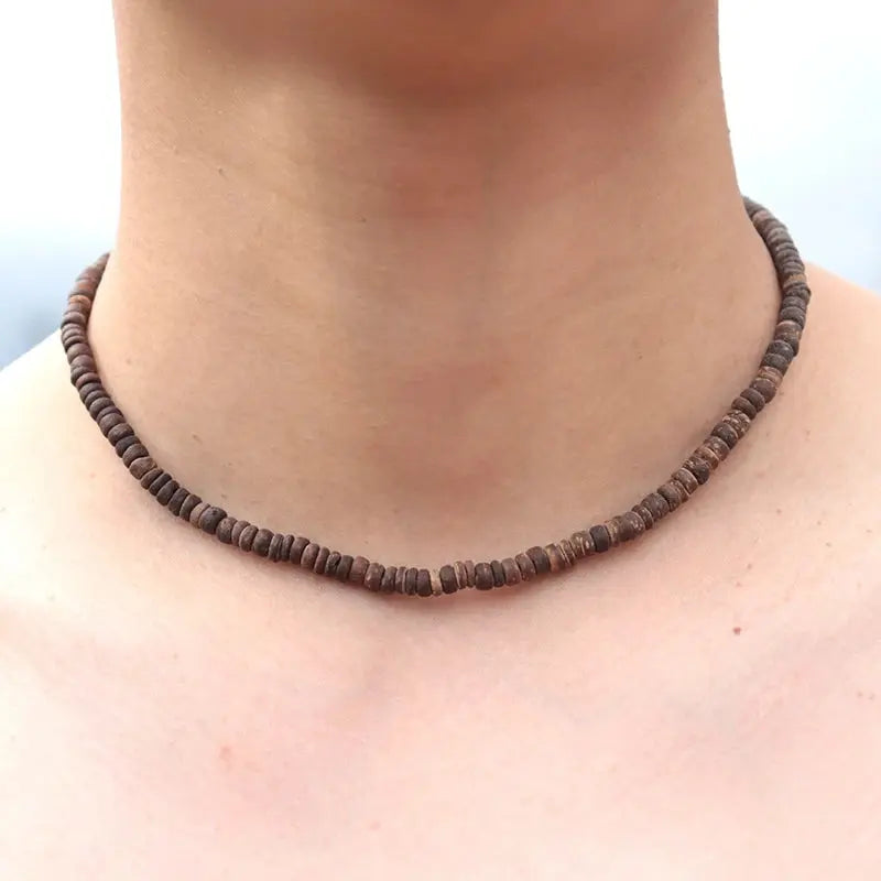 Island Vibe – Handmade Coconut Husk Choker for Men, 18-Inch Collar Necklace Kwirko