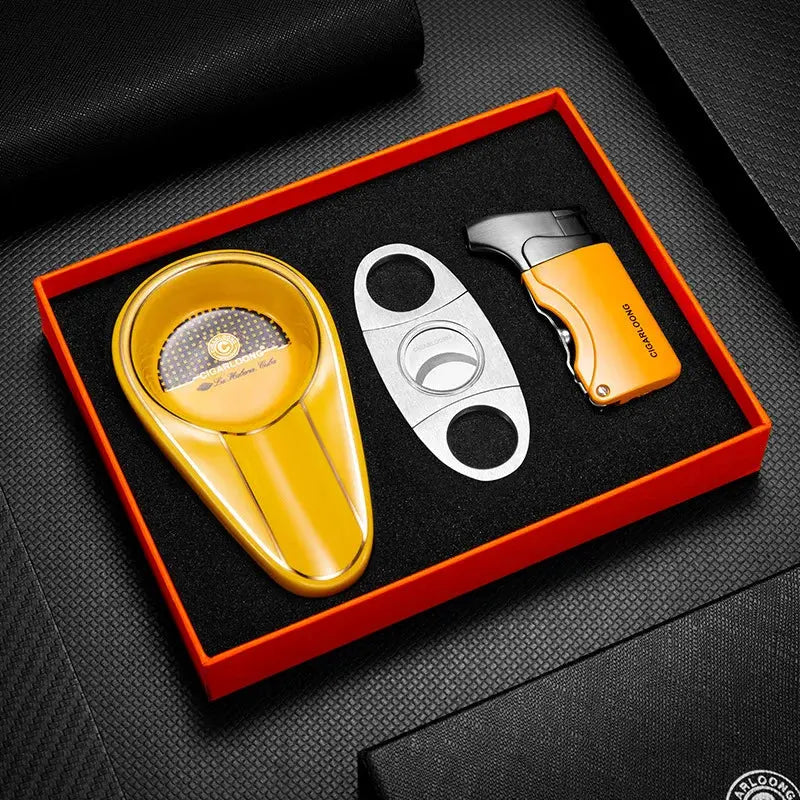 Havana Hero Set – 3-Piece Cigar Cutter, Windproof Lighter & Travel Ashtray Kwirko