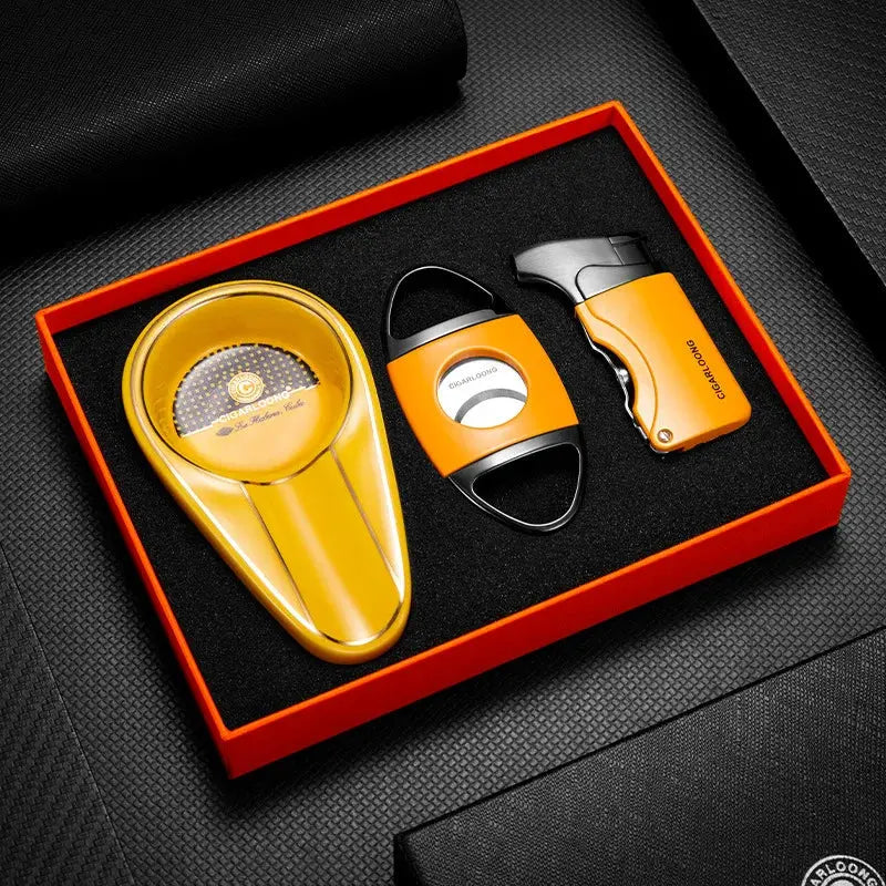 Havana Hero Set – 3-Piece Cigar Cutter, Windproof Lighter & Travel Ashtray Kwirko