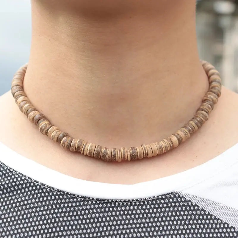 Island Vibe – Handmade Coconut Husk Choker for Men, 18-Inch Collar Necklace Kwirko