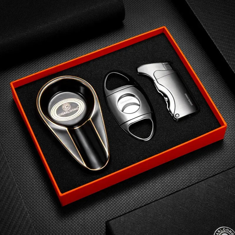 Havana Hero Set – 3-Piece Cigar Cutter, Windproof Lighter & Travel Ashtray Kwirko