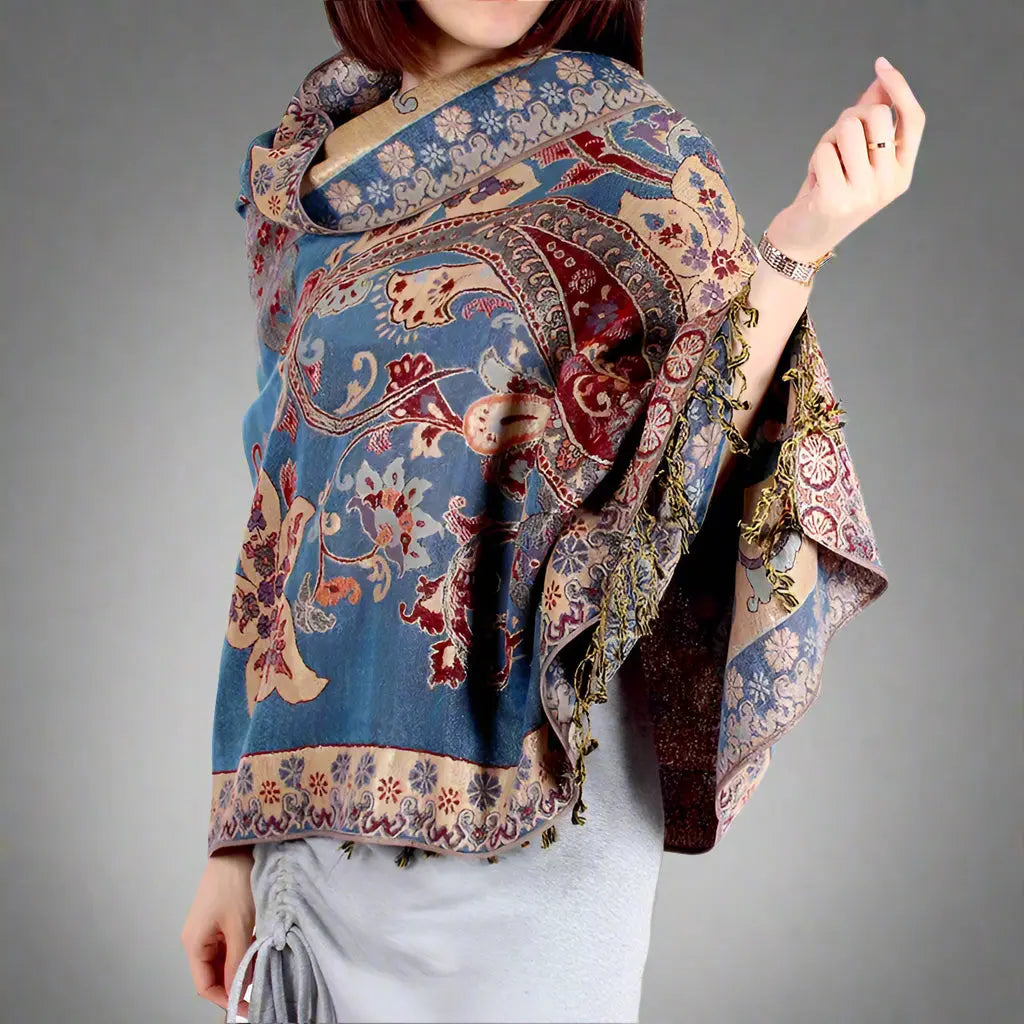 Paisley Whispers – Pashmina-Feel Shawl with Jacquard Cashew Print and Tassel Fringe Kwirko