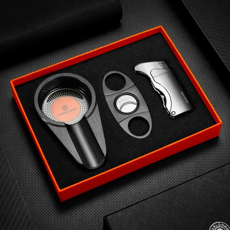 Havana Hero Set – 3-Piece Cigar Cutter, Windproof Lighter & Travel Ashtray Kwirko