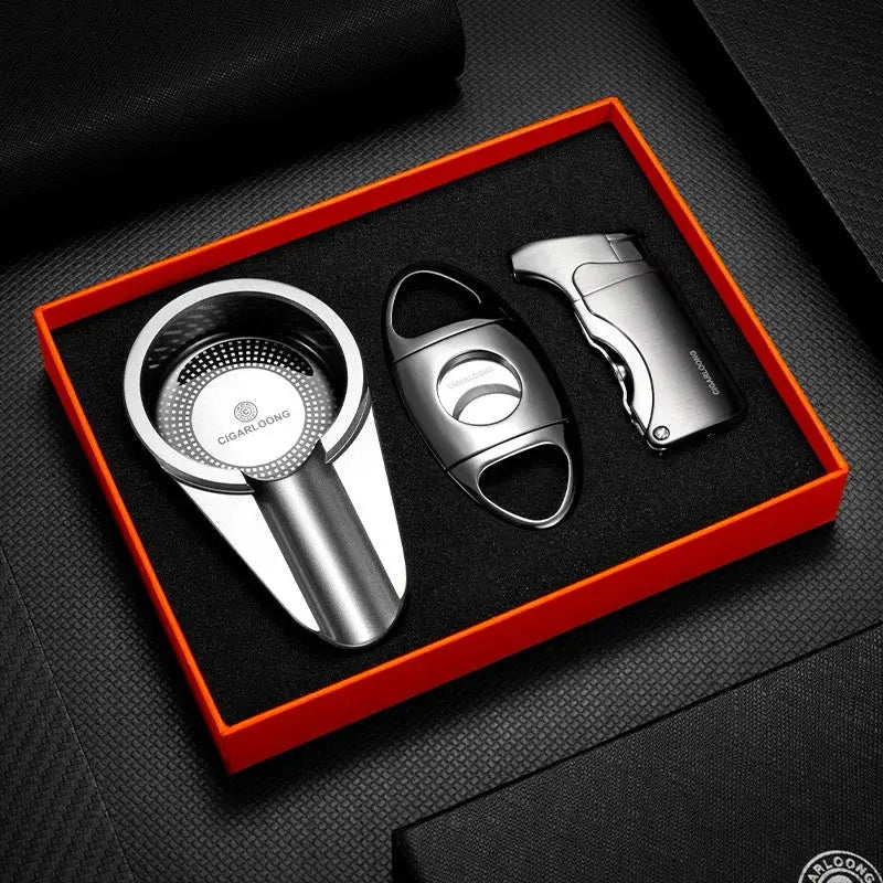 Havana Hero Set – 3-Piece Cigar Cutter, Windproof Lighter & Travel Ashtray Kwirko