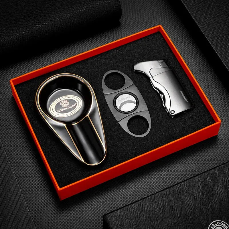 Havana Hero Set – 3-Piece Cigar Cutter, Windproof Lighter & Travel Ashtray Kwirko