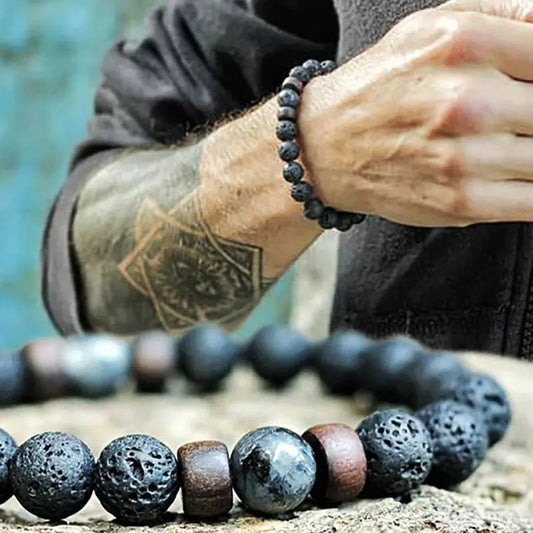 Lava Vibes – Volcanic Stone & Wooden Bead Buddha Bracelet for Men & Women Kwirko
