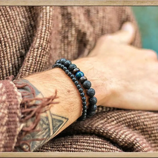 Lava Vibes – Volcanic Stone & Wooden Bead Buddha Bracelet for Men & Women Kwirko