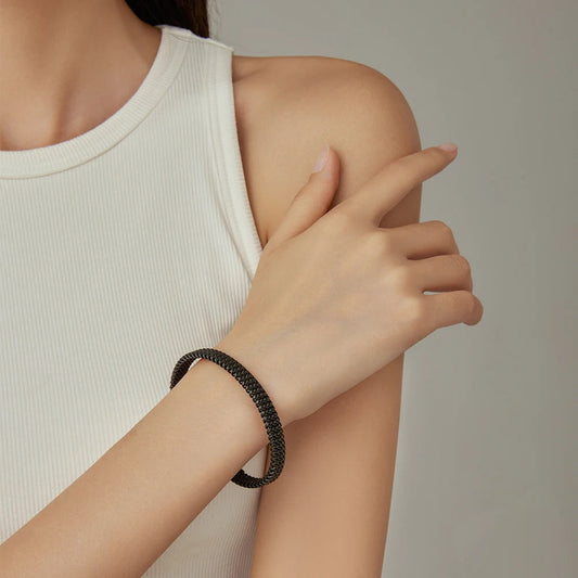 VQYSKO 8MM Woven Flat Mesh C-Shaped Open Bracelet Vintage Stainless Steel Chain Jewelry Women Men Gift Waterproof Kwirko