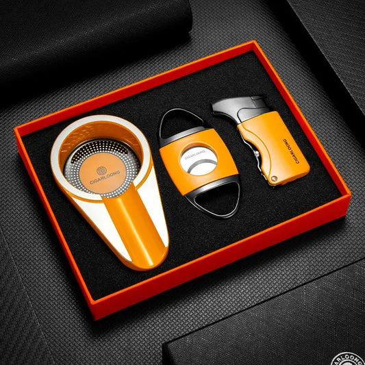 Havana Hero Set – 3-Piece Cigar Cutter, Windproof Lighter & Travel Ashtray Kwirko
