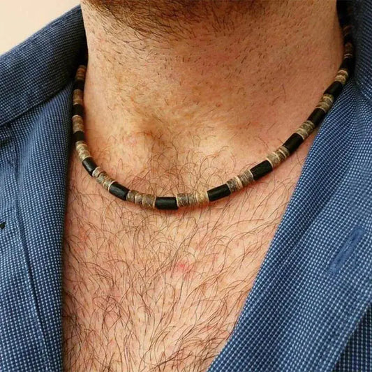 Island Vibe – Handmade Coconut Husk Choker for Men, 18-Inch Collar Necklace Kwirko