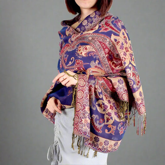 Paisley Whispers – Pashmina-Feel Shawl with Jacquard Cashew Print and Tassel Fringe Kwirko